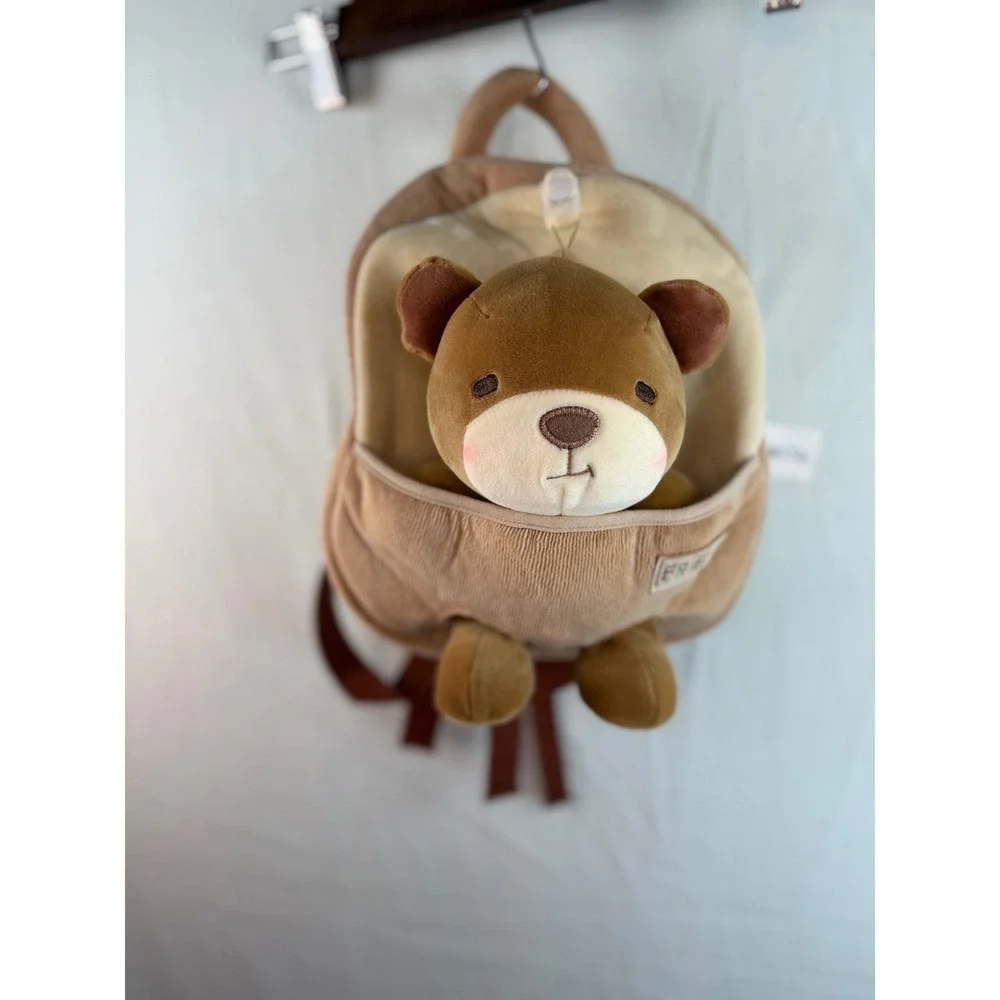 Metoo Tiramitu Kids Corduroy Teddy Bear Backpack Plush Toy Brown Tan Toddler Bag